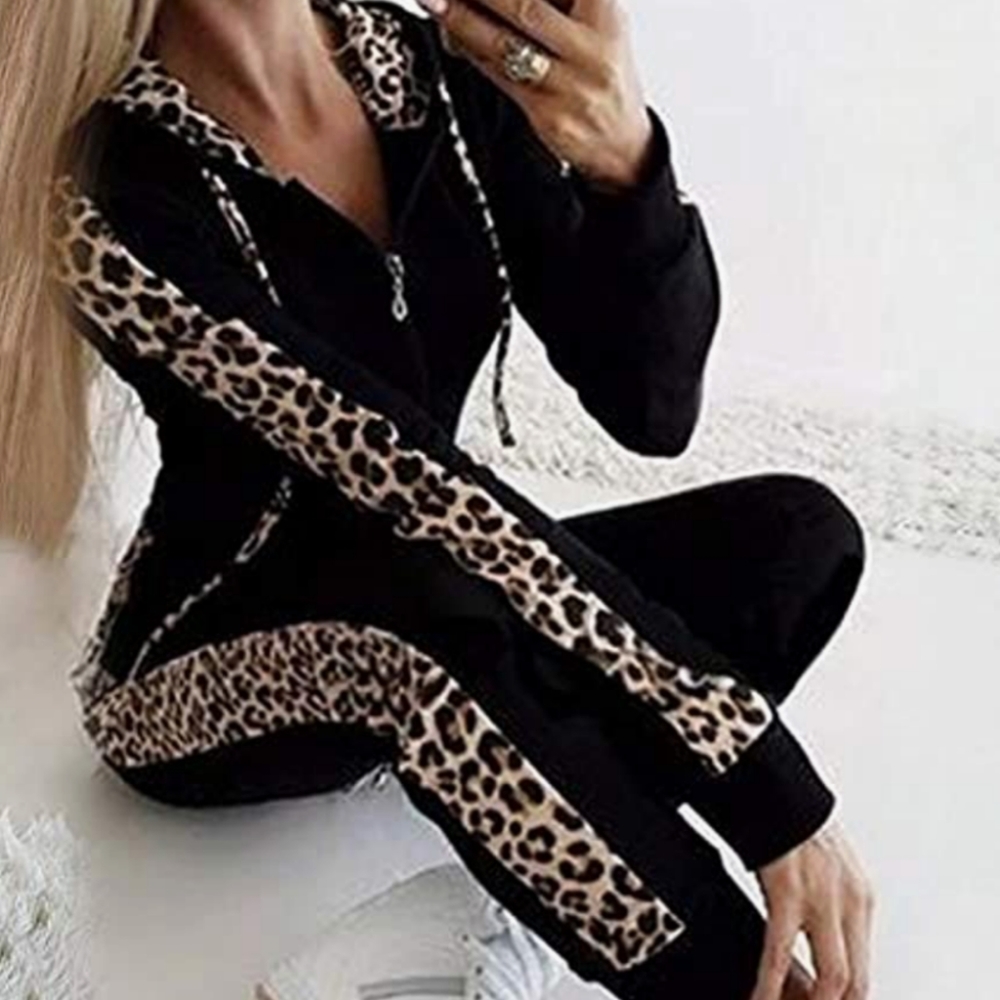 Ladies soft black /leopard track suit Same day ship